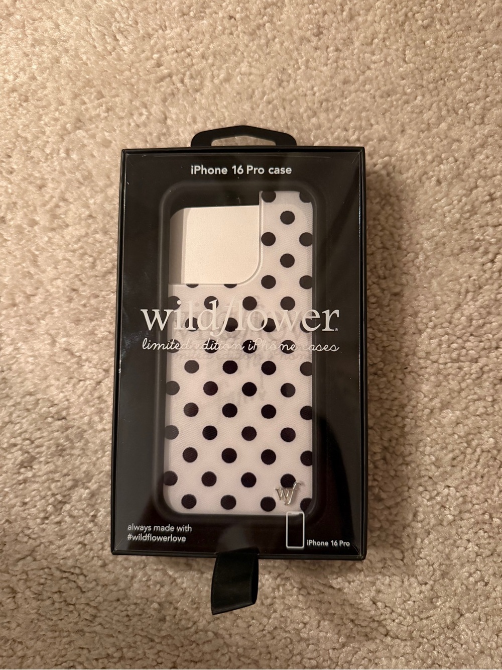 Wildflower iPhone 16 Pro Case - White with Black Polka Dots